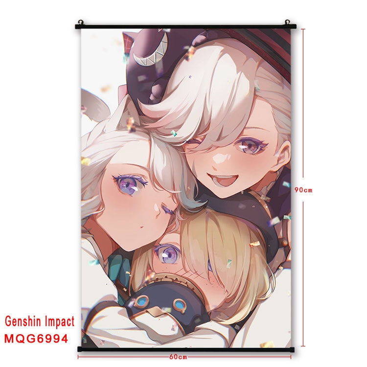 Genshin Impact Anime black Plastic rod Cloth painting Wall Scroll 60X90CM MQG-6994