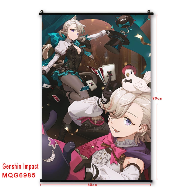 Genshin Impact Anime black Plastic rod Cloth painting Wall Scroll 60X90CM