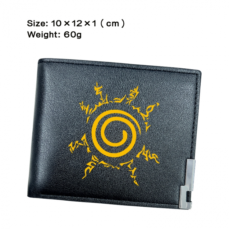Naruto Anime Peripheral PU Half Fold Black Leather Wallet Zero Wallet 10x12x1cm