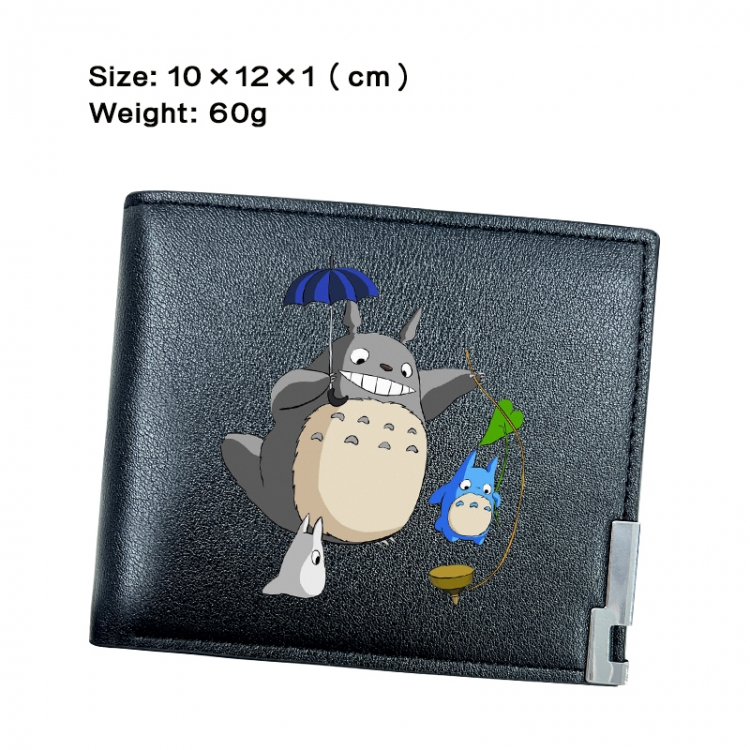 TOTORO Anime Peripheral PU Half Fold Black Leather Wallet Zero Wallet 10x12x1cm