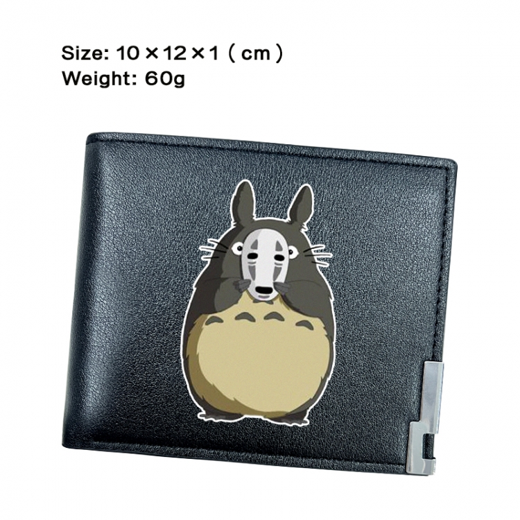 TOTORO Anime Peripheral PU Half Fold Black Leather Wallet Zero Wallet 10x12x1cm