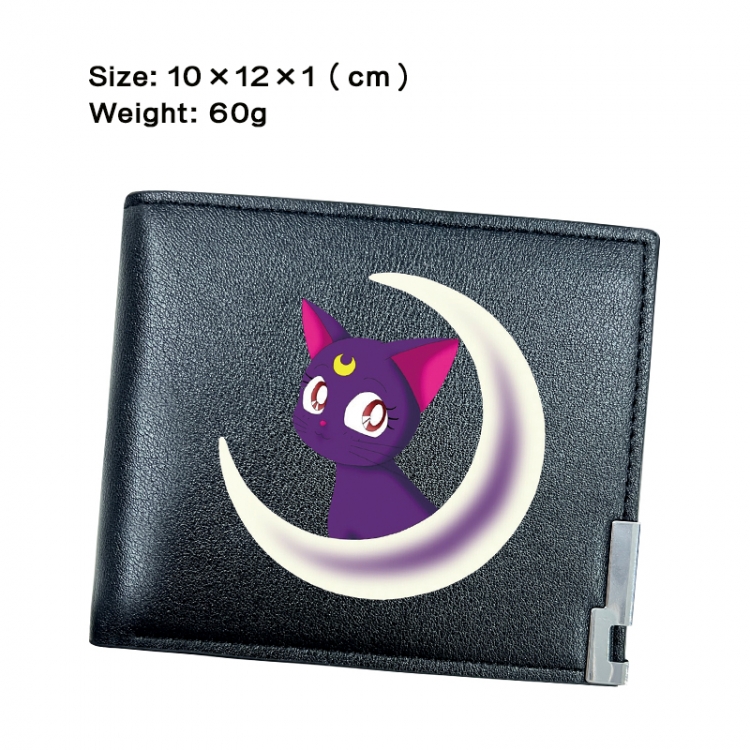 sailormoon Anime Peripheral PU Half Fold Black Leather Wallet Zero Wallet 10x12x1cm