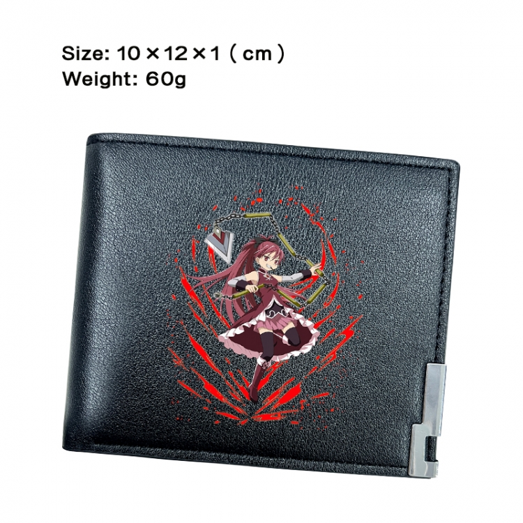 Magical Girl Madoka of the Magus Anime Peripheral PU Half Fold Black Leather Wallet Zero Wallet 10x12x1cm