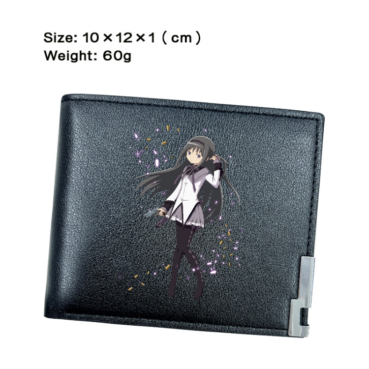 Magical Girl Madoka of the Magus Anime Peripheral PU Half Fold Black Leather Wallet Zero Wallet 10x12x1cm
