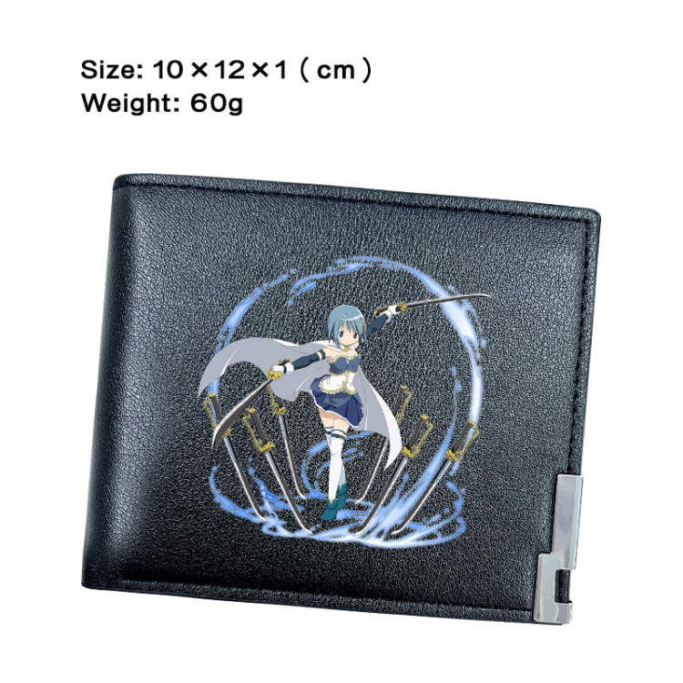 Magical Girl Madoka of the Magus Anime Peripheral PU Half Fold Black Leather Wallet Zero Wallet 10x12x1cm