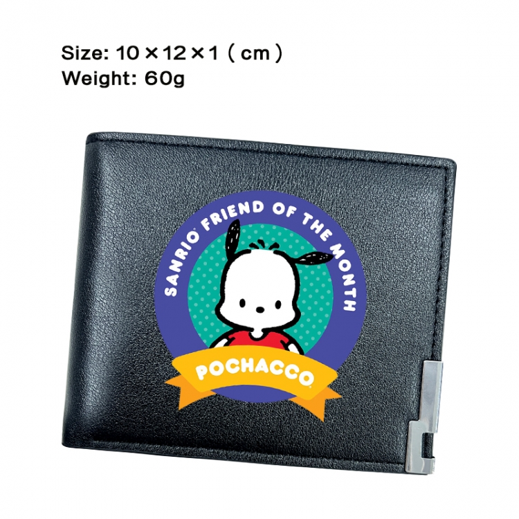 sanrio Anime Peripheral PU Half Fold Black Leather Wallet Zero Wallet 10x12x1cm