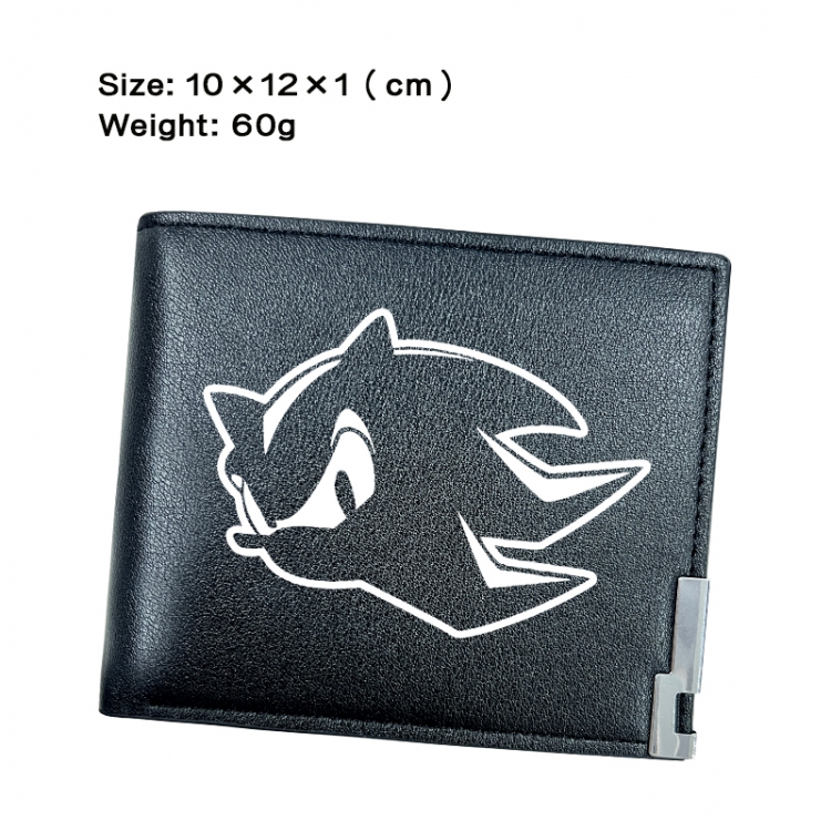 Sonic The Hedgehog Anime Peripheral PU Half Fold Black Leather Wallet Zero Wallet 10x12x1cm
