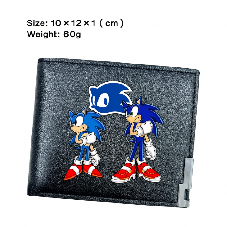 Sonic The Hedgehog Anime Peripheral PU Half Fold Black Leather Wallet Zero Wallet 10x12x1cm