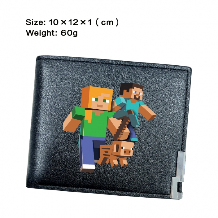 Minecraft Anime Peripheral PU Half Fold Black Leather Wallet Zero Wallet 10x12x1cm