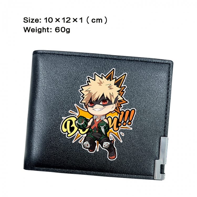 My Hero Academia Anime Peripheral PU Half Fold Black Leather Wallet Zero Wallet 10x12x1cm