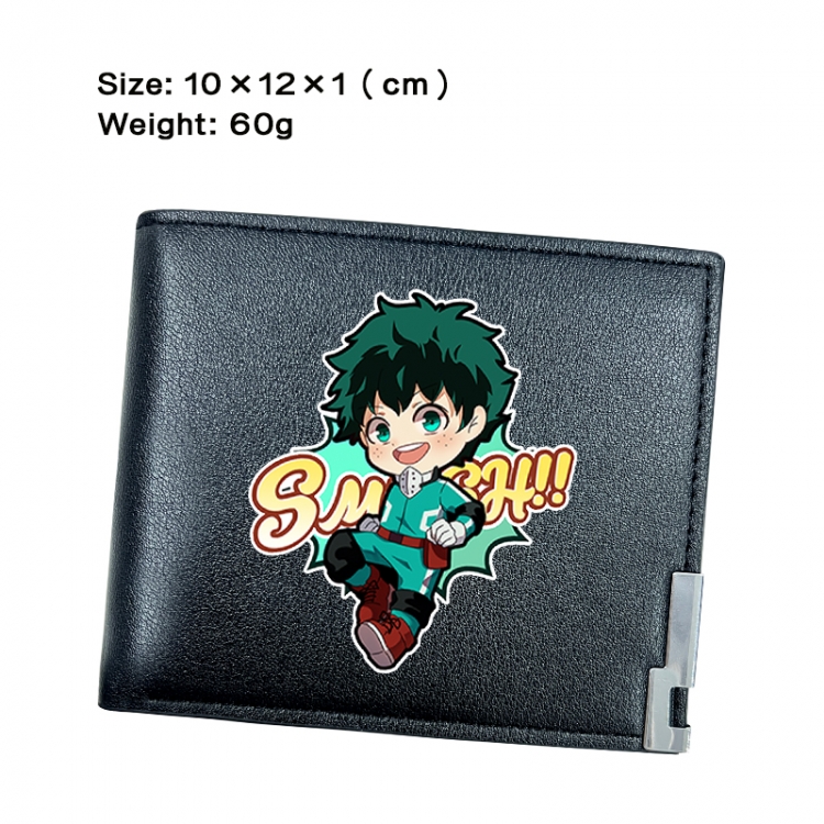 My Hero Academia Anime Peripheral PU Half Fold Black Leather Wallet Zero Wallet 10x12x1cm