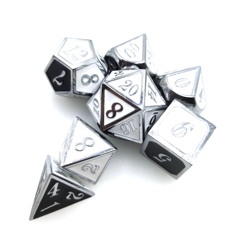 Italic Bicolor Zinc alloy metal entertainment dice board game tools iron box packaging 157g a set of 7 HYX-018