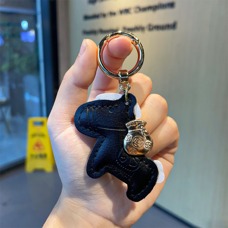 Leather pony 3D stereosc car keychain bag hanging accessories price for 5 pcs