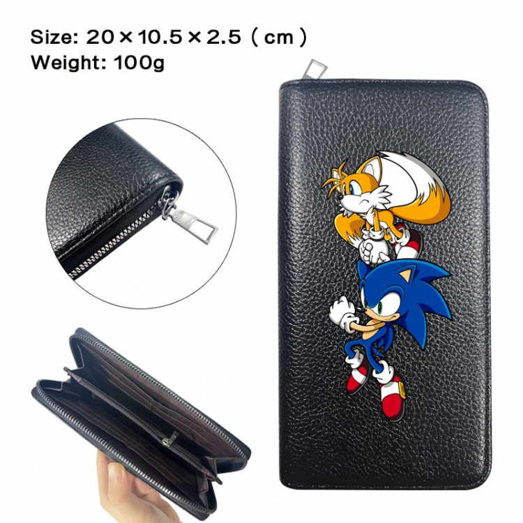Sonic the Hedgehog Anime printed PU folding long zippered wallet with zero wallet 20x10.5x2.5cm