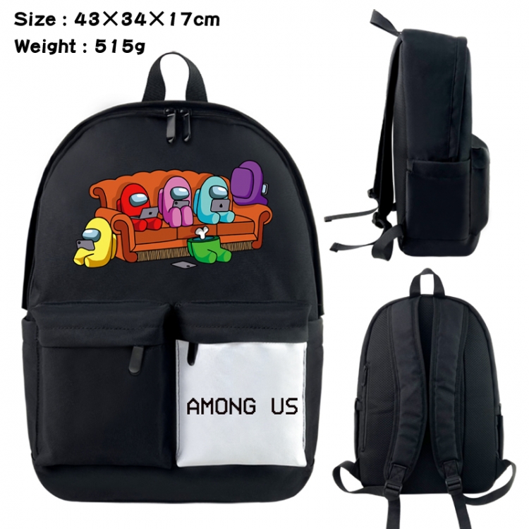 Among-us Anime black and white classic waterproof canvas backpack 43X34X17CM