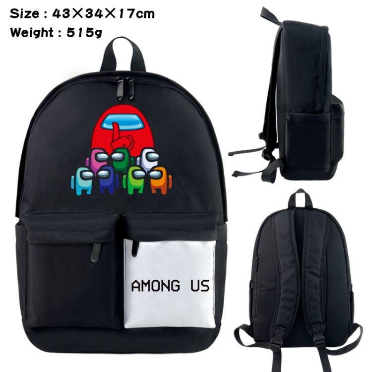 Among-us Anime black and white classic waterproof canvas backpack 43X34X17CM