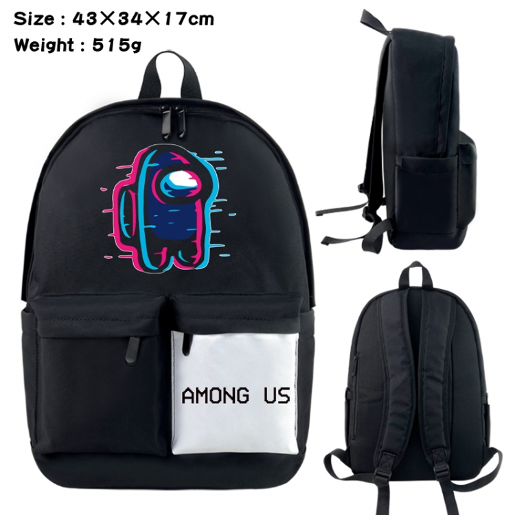 Among-us Anime black and white classic waterproof canvas backpack 43X34X17CM