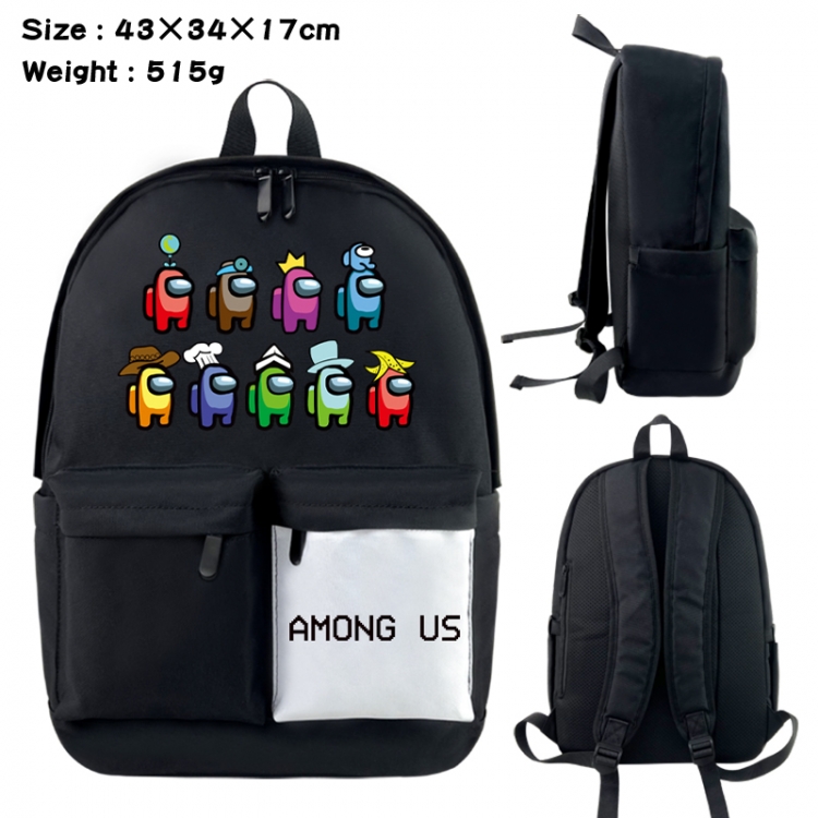 Among-us Anime black and white classic waterproof canvas backpack 43X34X17CM