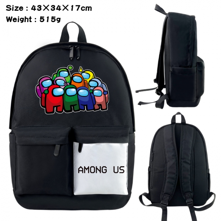 Among-us Anime black and white classic waterproof canvas backpack 43X34X17CM