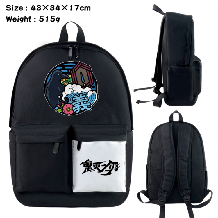 Demon Slayer Kimets Anime black and white classic waterproof canvas backpack 43X34X17CM