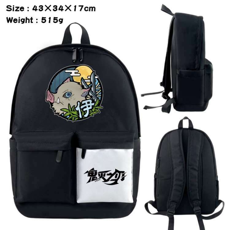 Demon Slayer Kimets Anime black and white classic waterproof canvas backpack 43X34X17CM