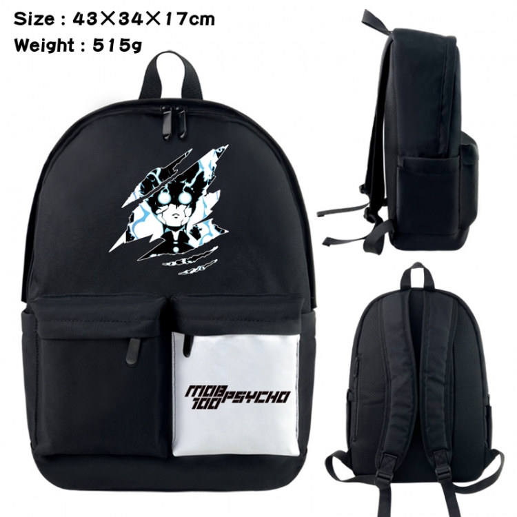 Mob Psycho 100 Anime black and white classic waterproof canvas backpack 43X34X17CM