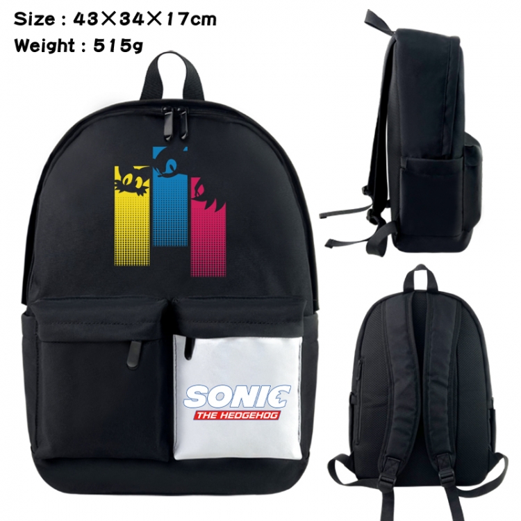 Sonic the Hedgehog Anime black and white classic waterproof canvas backpack 43X34X17CM