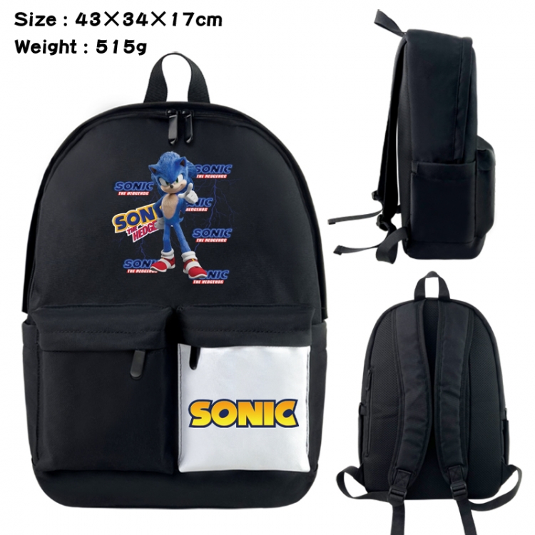 Sonic the Hedgehog Anime black and white classic waterproof canvas backpack 43X34X17CM