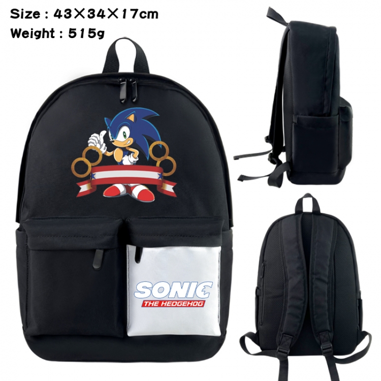 Sonic the Hedgehog Anime black and white classic waterproof canvas backpack 43X34X17CM