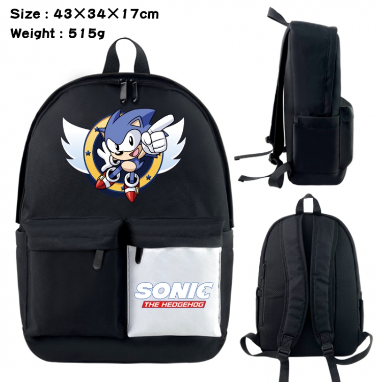 Sonic the Hedgehog Anime black and white classic waterproof canvas backpack 43X34X17CM