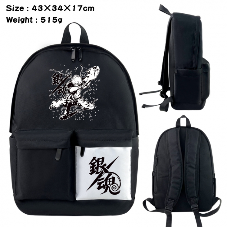 Gintama Anime black and white classic waterproof canvas backpack 43X34X17CM