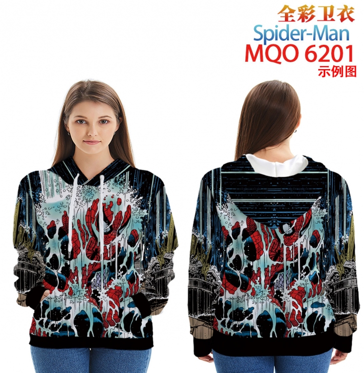 Spiderman Long Sleeve Hooded Full Color Patch Pocket Sweatshirt from XXS to 4XL
