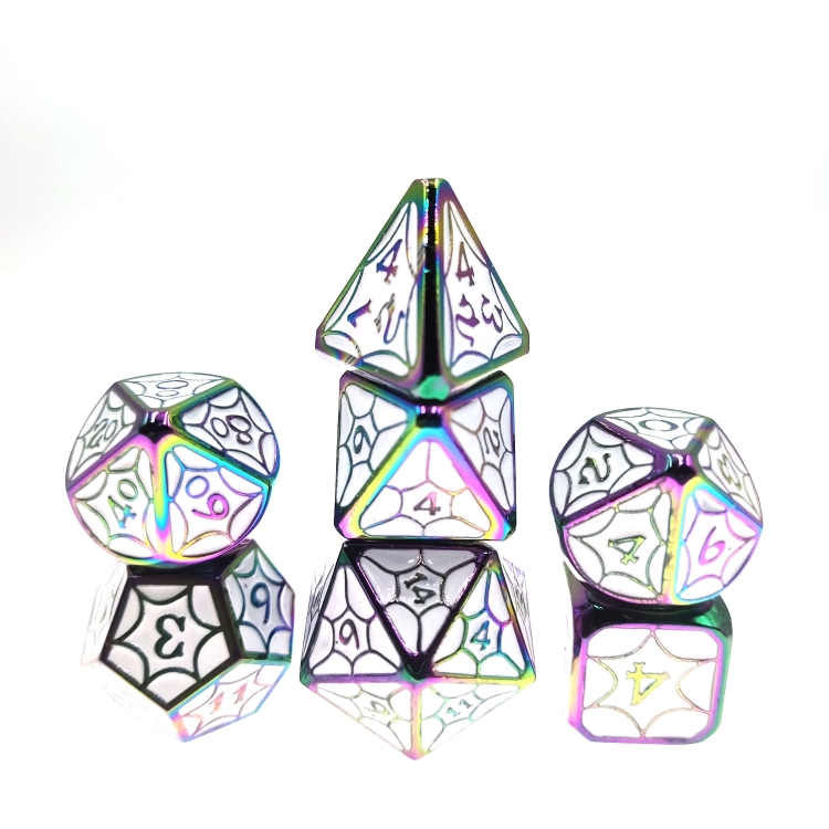 Mesh style Zinc alloy metal entertainment dice board game tools iron box packaging 169g   a set of 7