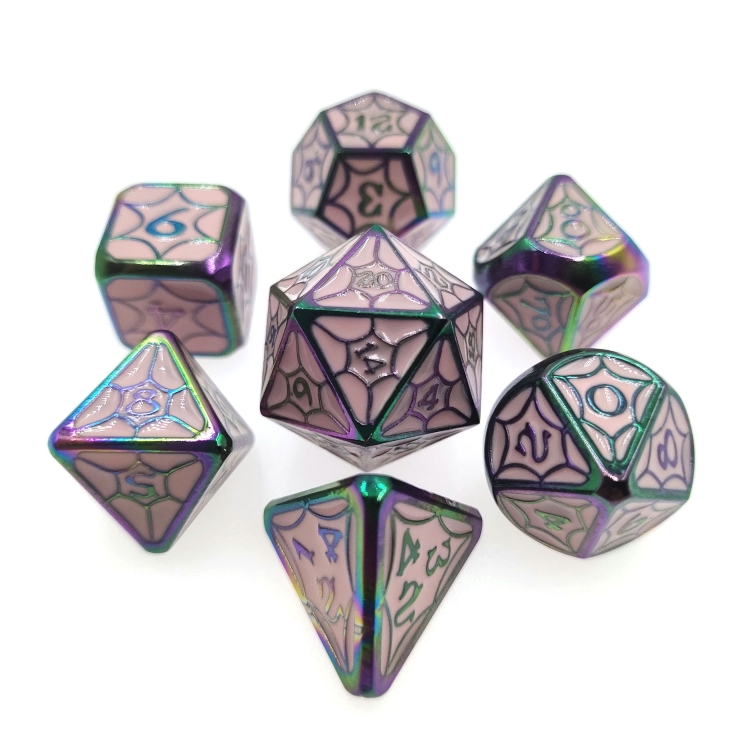 Mesh style Zinc alloy metal entertainment dice board game tools iron box packaging   a set of 7   HYX-080