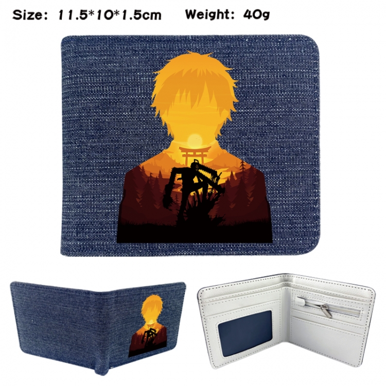 Chainsaw man Anime denim folding full-color wallet 11.5X10X1.5CM