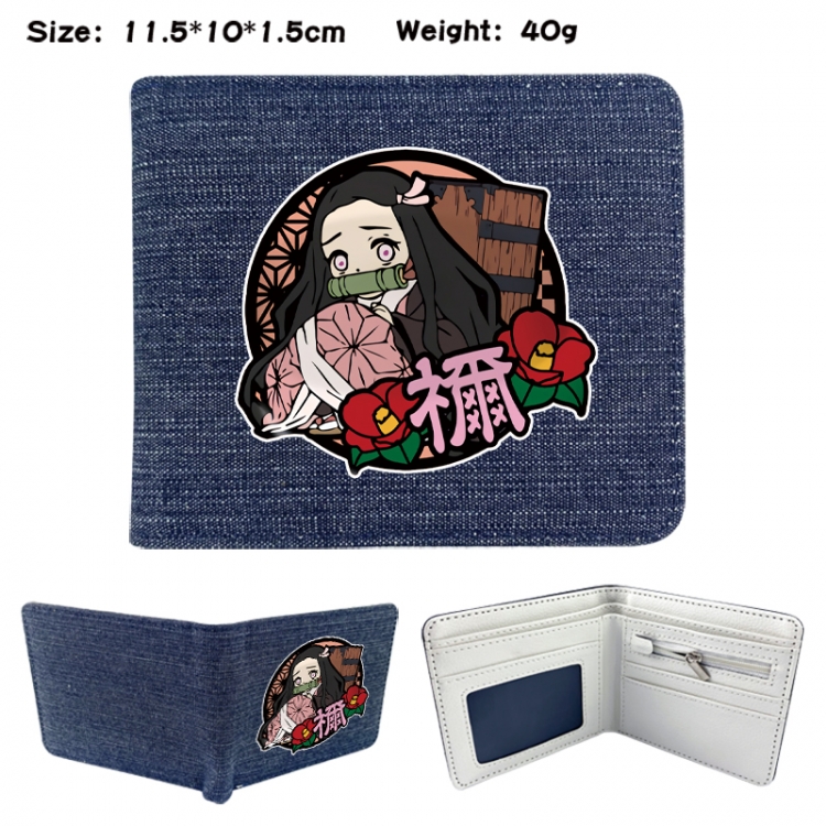 Demon Slayer Kimets Anime denim folding full-color wallet 11.5X10X1.5CM