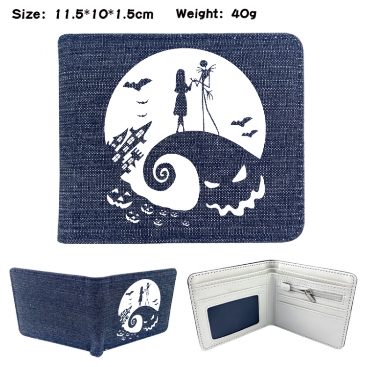 The Nightmare Before Christmas Anime denim folding full-color wallet 11.5X10X1.5CM