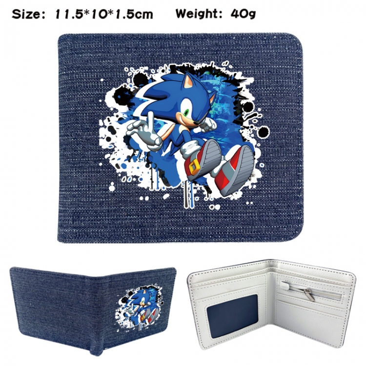 Sonic The Hedgehog Anime denim folding full-color wallet 11.5X10X1.5CM