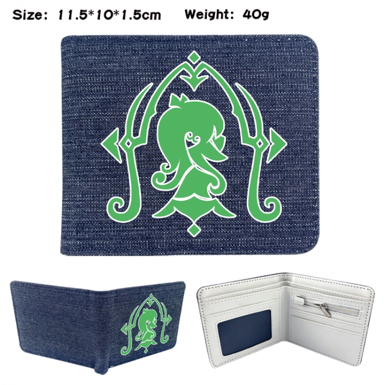 Genshin Impact Anime denim folding full-color wallet 11.5X10X1.5CM