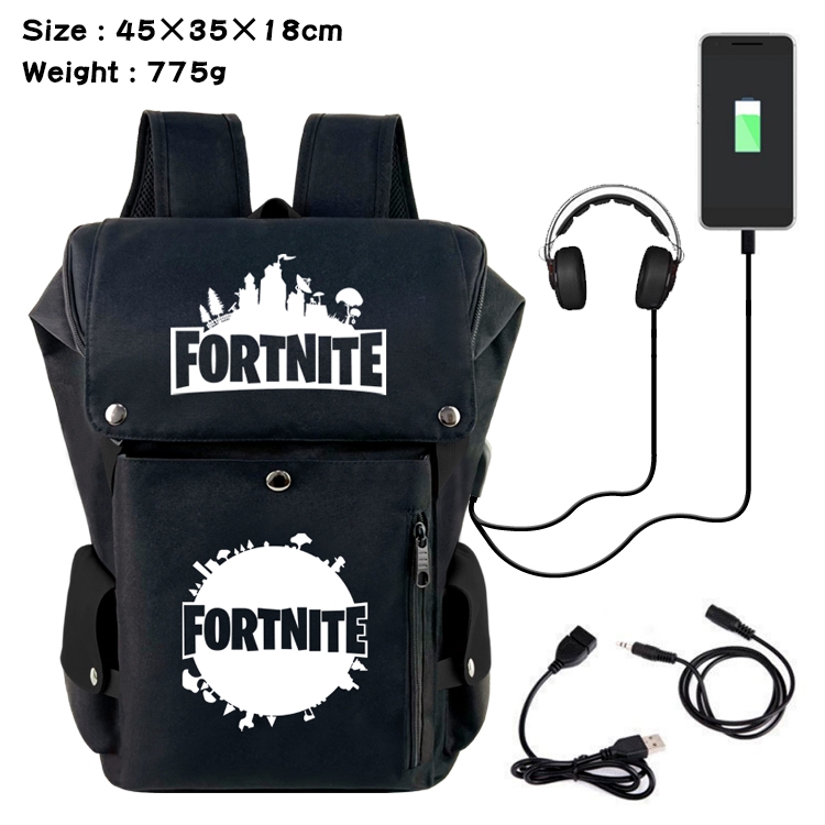 Fortnite Anime Canvas Bucket Data Cable Backpack School Bag 45X35X18CM 775G