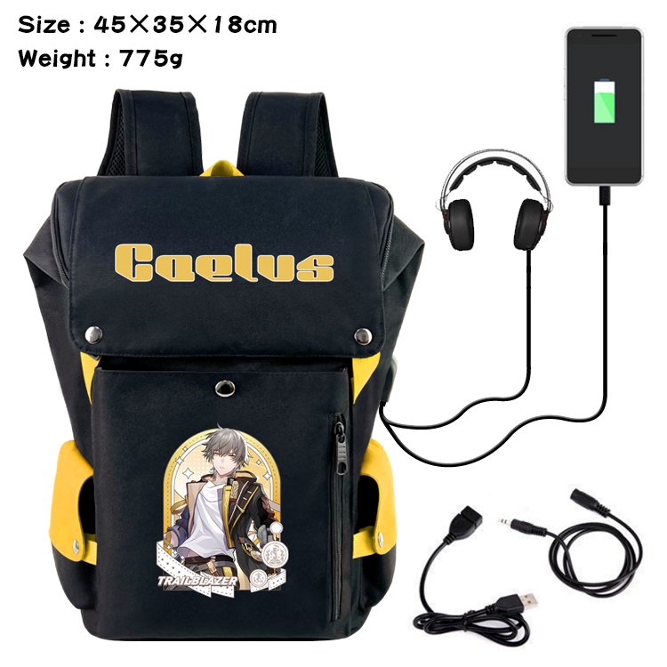 Honkai: Star Rail Anime Canvas Bucket Data Cable Backpack School Bag 45X35X18CM 775G