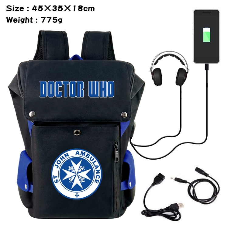 Doctor Who Anime Canvas Bucket Data Cable Backpack School Bag 45X35X18CM 775G