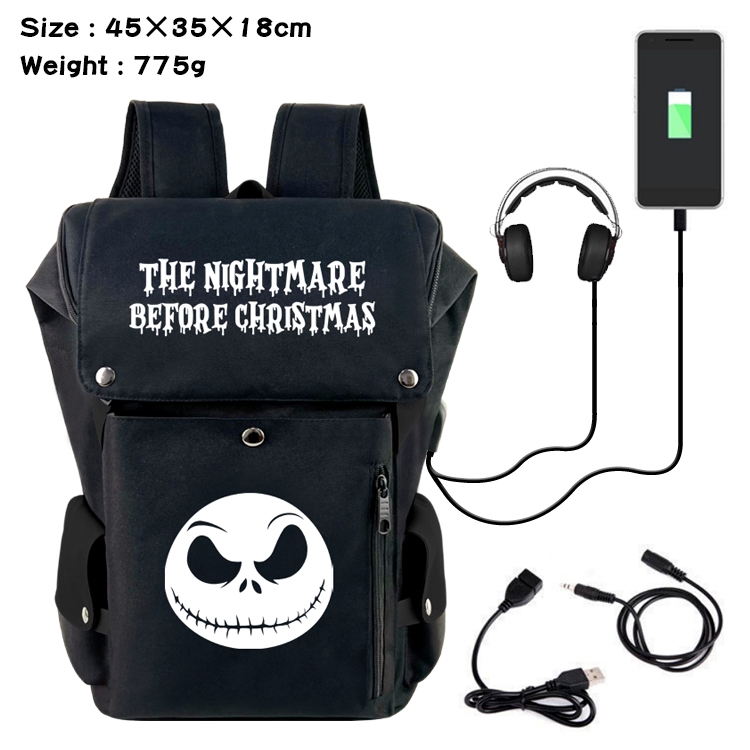 The Nightmare Before Christmas Anime Canvas Bucket Data Cable Backpack School Bag 45X35X18CM 775G