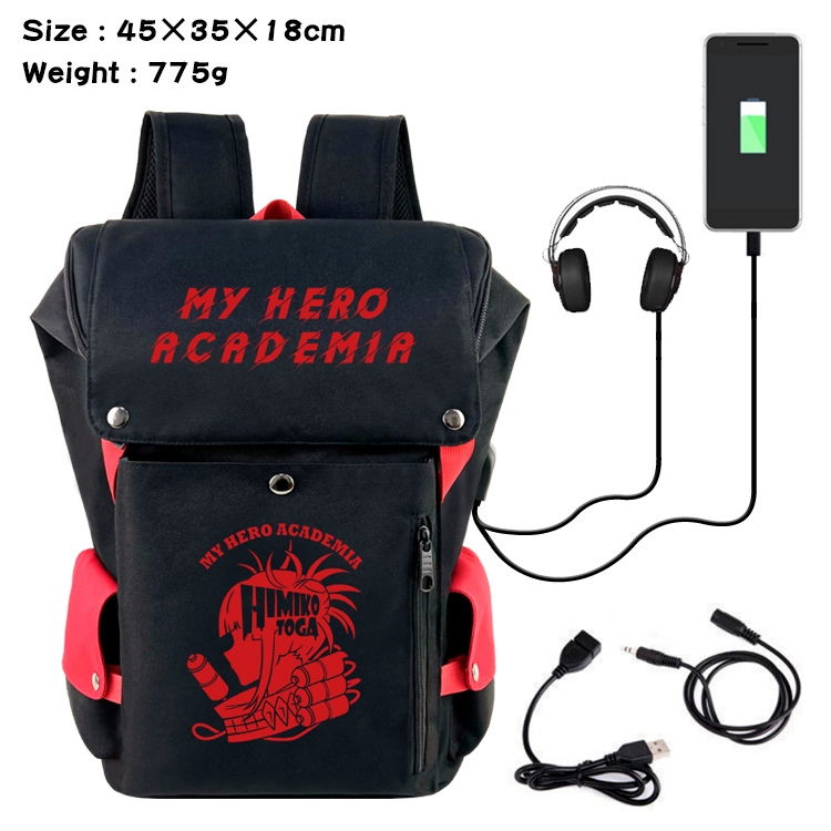 My Hero Academia Anime Canvas Bucket Data Cable Backpack School Bag 45X35X18CM 775G