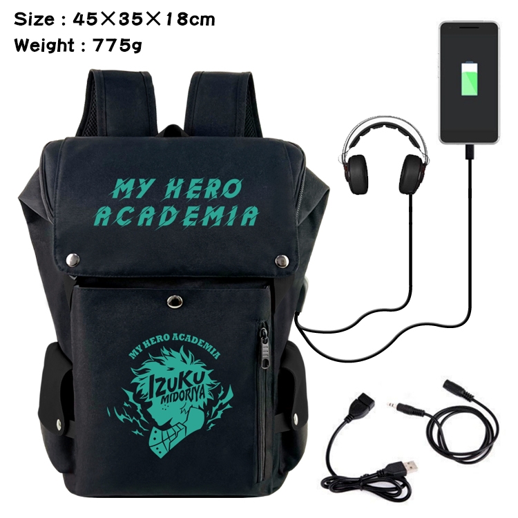 My Hero Academia Anime Canvas Bucket Data Cable Backpack School Bag 45X35X18CM 775G