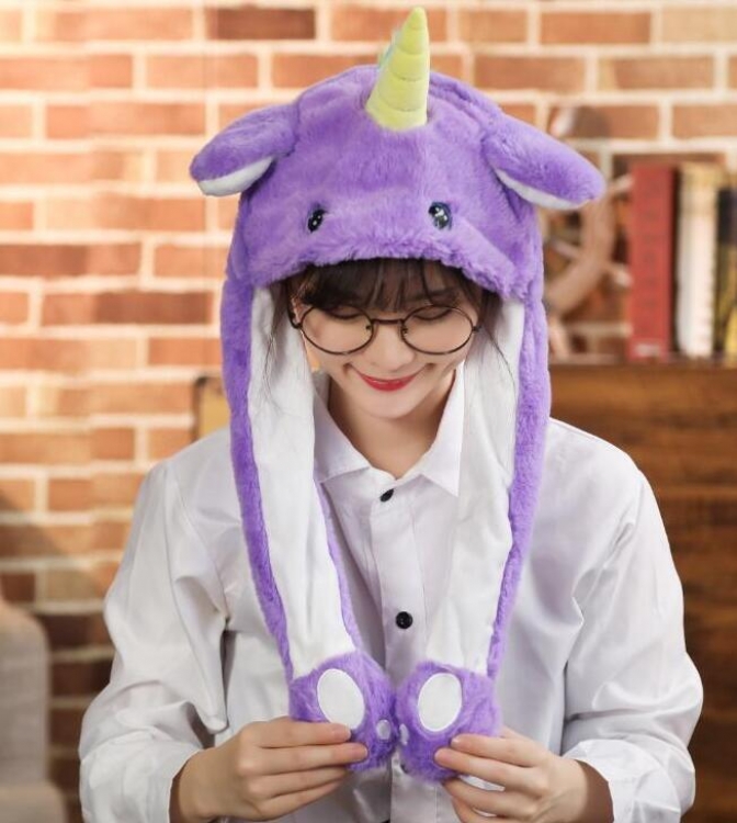 紫色独角兽 Tiktok animal series rabbit ear hat can move when you pinch the ear  price for 3 pcs