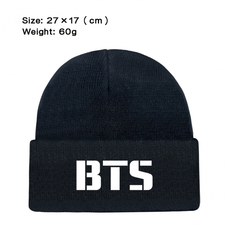 BTS printed plush knitted hat warm hat 27X17cm 60g
