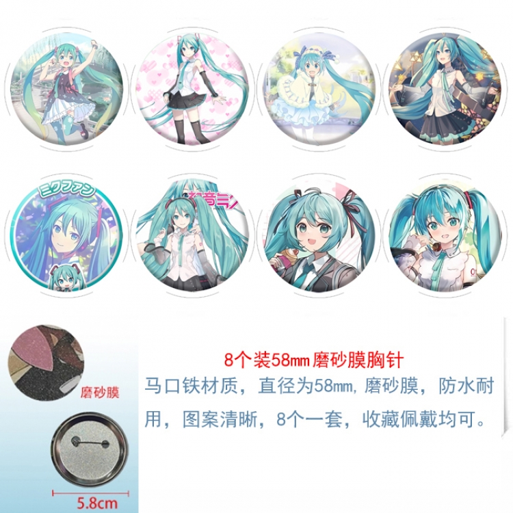 Hatsune Miku Anime round scrub film brooch badge 58MM a set of 8