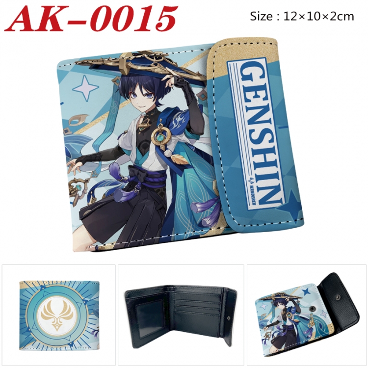 Genshin Impact Anime PU leather full color buckle 20% off wallet 12X10X2CM