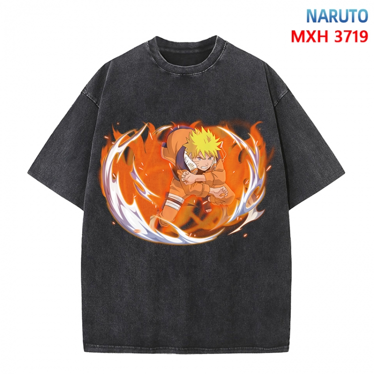 Naruto Anime peripheral pure cotton washed and worn T-shirt from S to 4XL